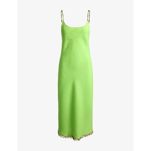 Womens Beaded-Trim Linen Slip Dress