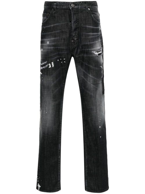 Distressed straight-leg jeans - Black