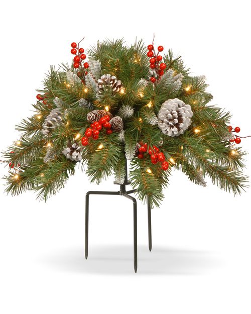 National Tree Company 18in Frosted Berry Urn Filler with 35 Warm White Battery Operated LED Lights with Timer