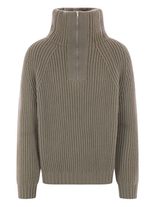 High-neck ribbed-knit sweater - Grey