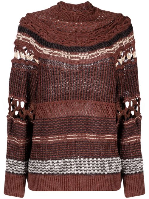 Open-knit high-neck sweatshirt - Brown