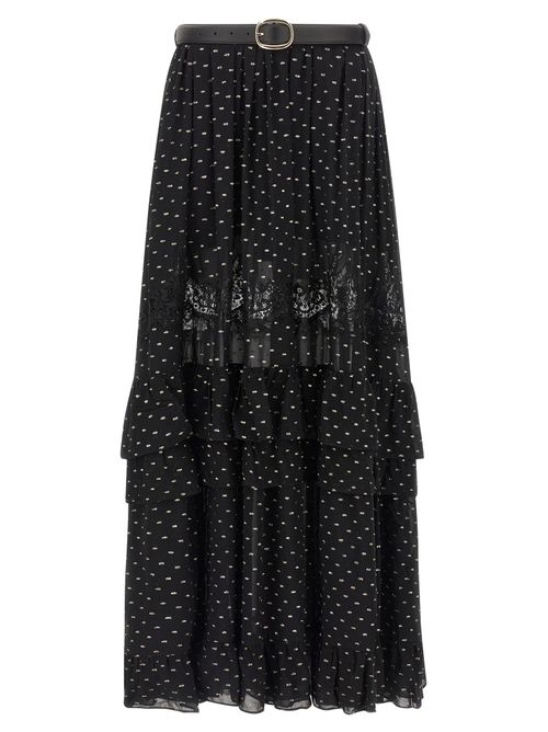 Black And Gold Chiffon Lace Maxi Skirt