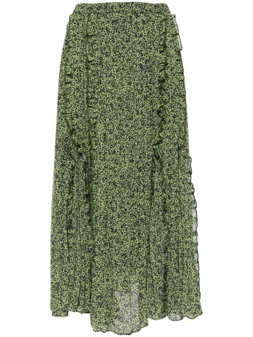 Daisy print ruffle edged skirt - Green