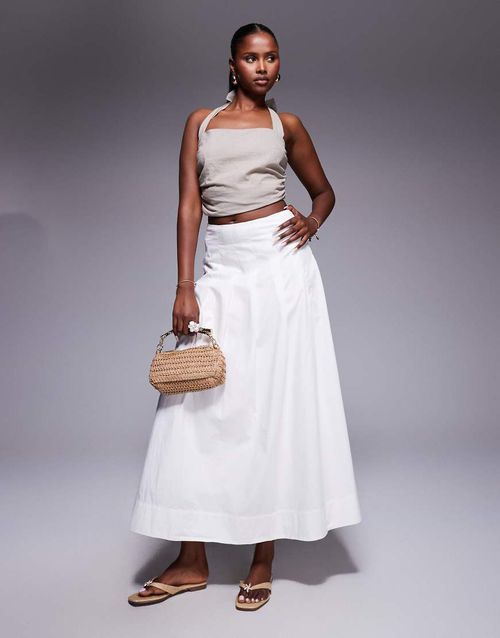 A line poplin midi skirt in white