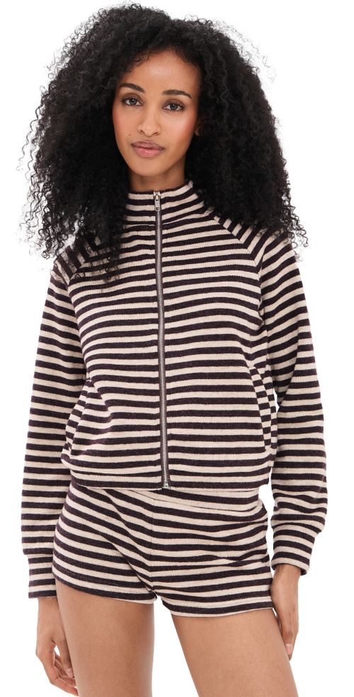 Bloom Knit Jacket Beige Chocolate Stripe