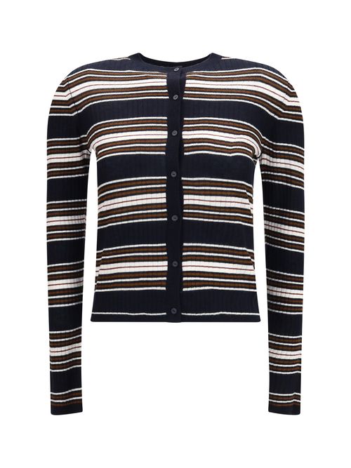 Striped Silk and Wool Cardigan — Navy