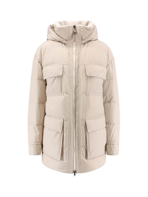 Nylon And Cotton Hooded Down Jacket