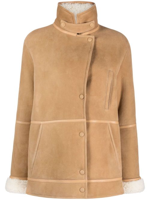 Shearling-trim press-stud jacket - Neutrals