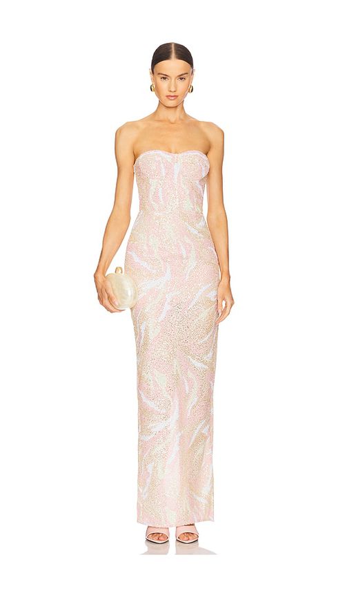 Bronx Banco Dahlia Strapless Maxi Dress in Blush Multi. - S also in