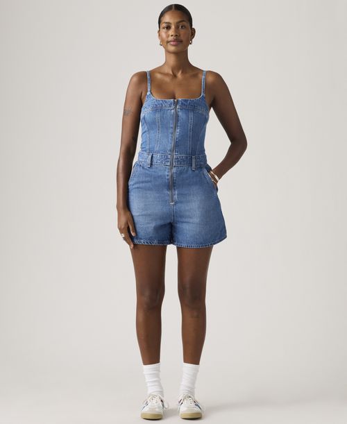 Women's Jadine Square Neck Front-Zip Cotton Romper - Vintage Vibe