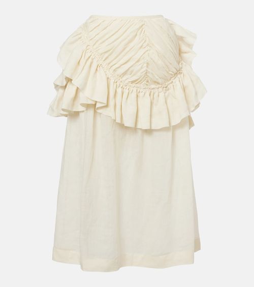 Ruffled ramie midi skirt