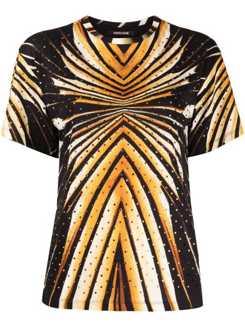 Geometric-print crystal-embellished T-shirt - Brown