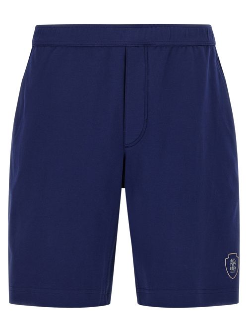 Logo-Embroidered Cotton Bermuda Shorts — Navy