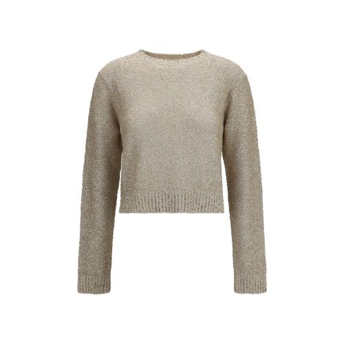 Sequin-Embellished Linen Sweater — Beige