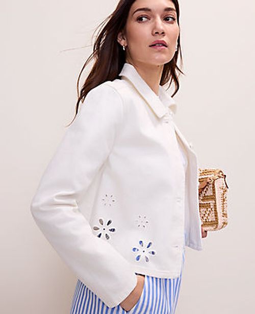 Ann Taylor Weekend Eyelet Cropped Denim Jacket