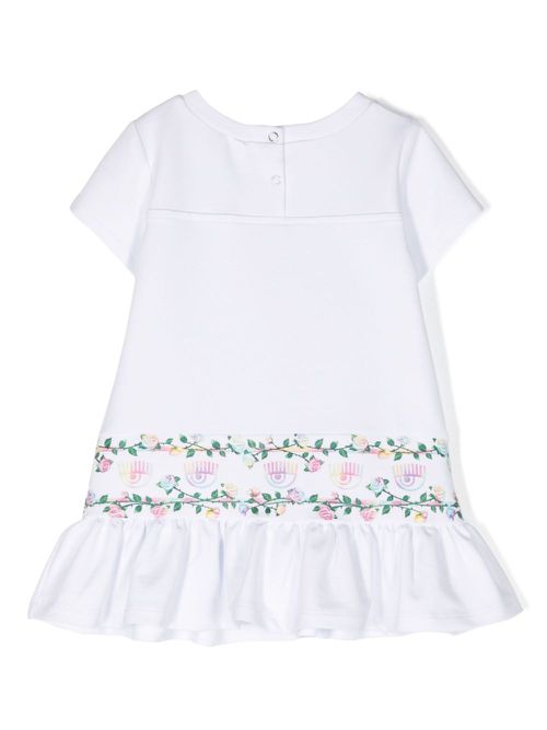 Floral-print flared dress - White