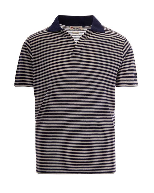 Navy Blue Stripes Shirt Collar Polo