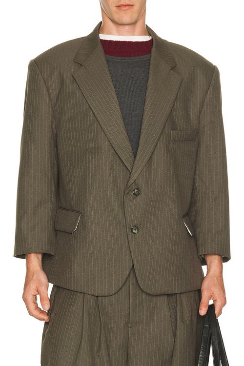 Art Community Japanese Wool Blazer in Grey Pinstripe - Grey. L/XL also in