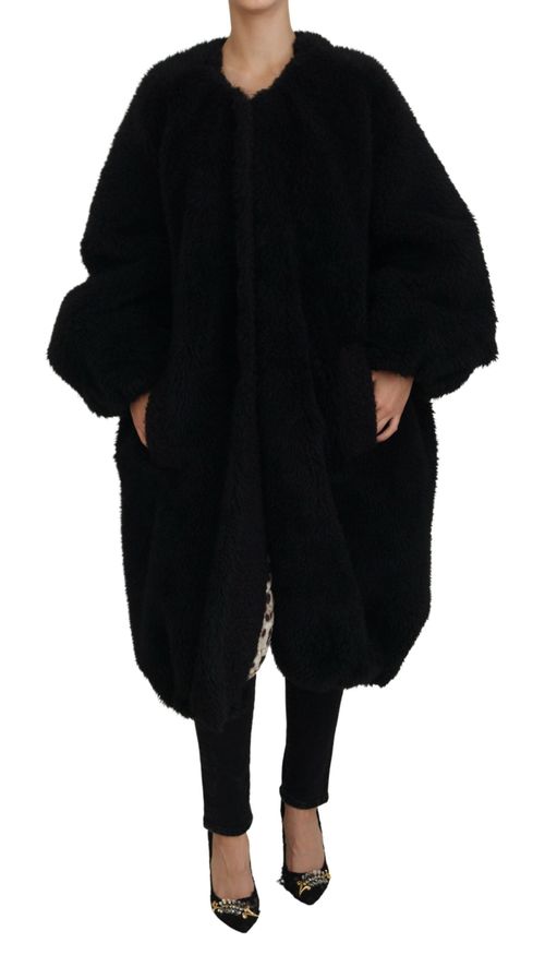 Cashmere Blend Faux Fur Coat — Black