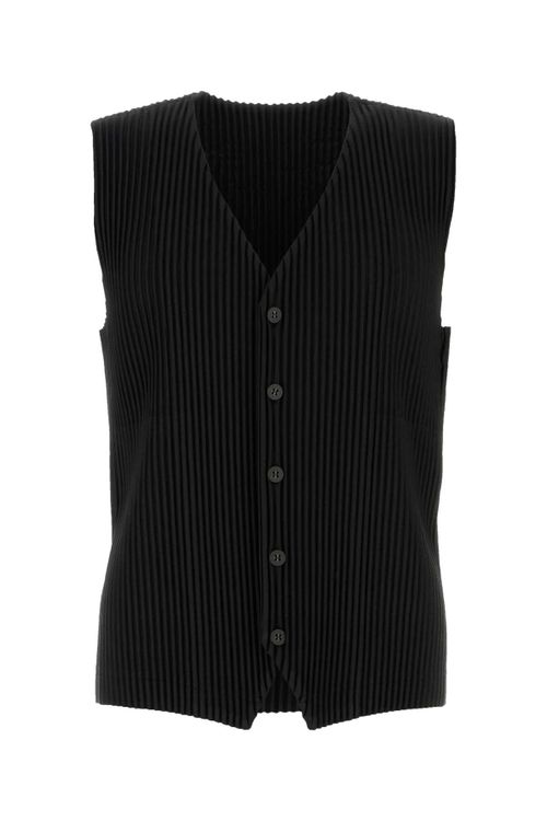 Pleated Polyester Vest — Black