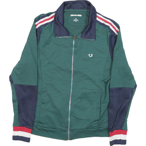 TRUE RELIGION Mens Green & Navy Zip Jacket M Cotton Blend Track Style