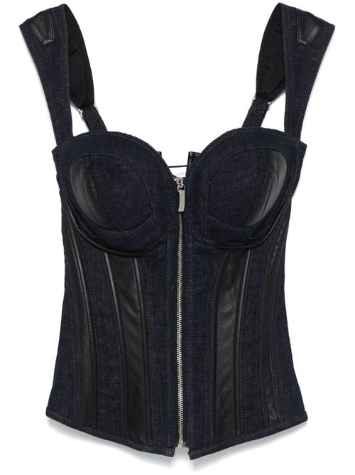 Leather-inserts denim corset - Blue
