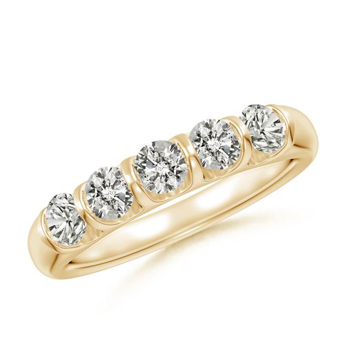 Angara 0.73 Carat Bar Set Five Stone Round Diamond Wedding Ring for Her in 14K Yellow Gold