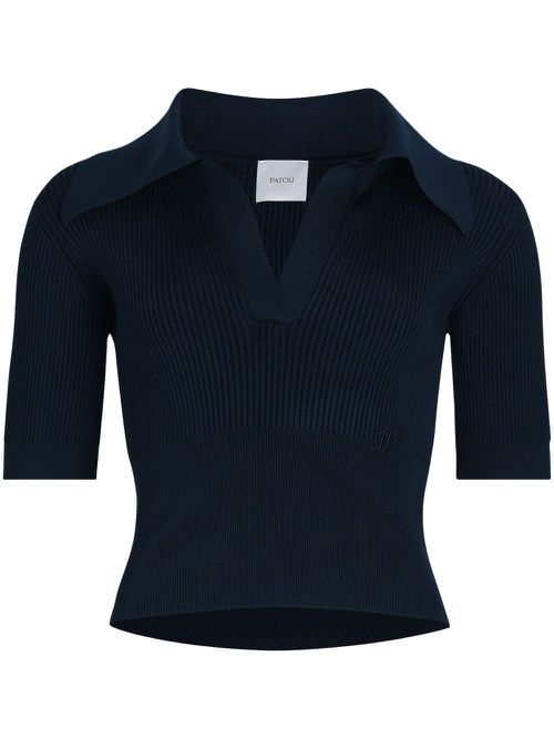 Fine-knit polo top - Blue