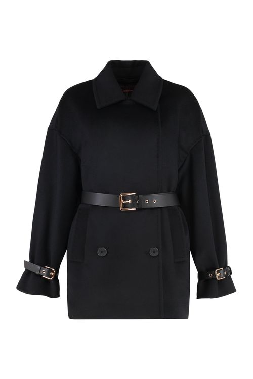 Pausa Double-Breasted Virgin Wool Jacket with Waist Belt
