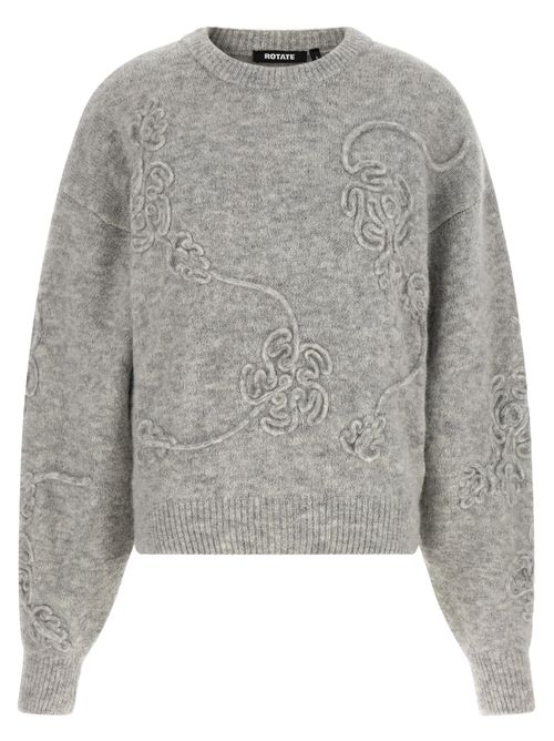 3D Floral Jacquard Sweater — Grey