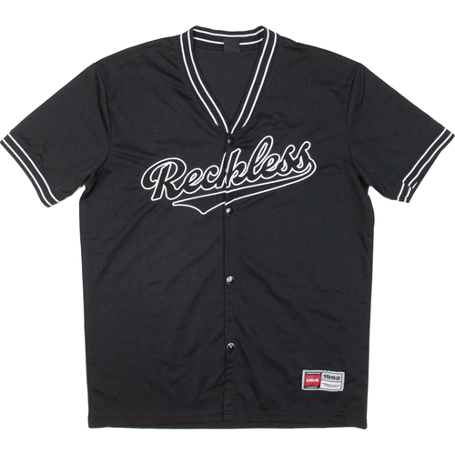 FSBN Reckless Baseball Mens Jersey Black USA Button Neck