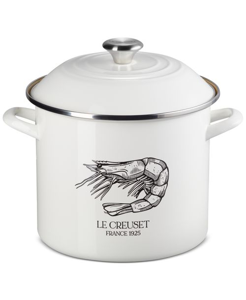 Enamel-on-Steel 10-Qt. Covered Shrimp Seafood Stockpot - White