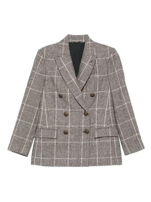 Double-Breasted Wool Prince Of Wales Jacket With Pe