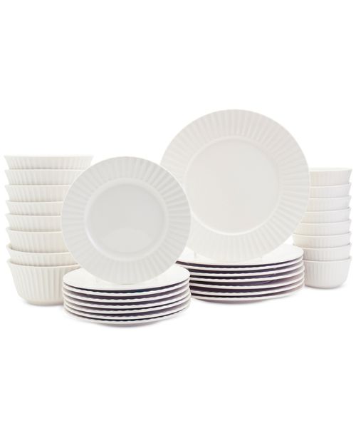 Round Embossed 32 Pc. Dinnerware Set, Service for 8 - White