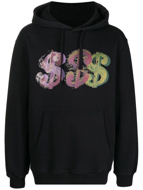 Graphic-print drawstring hoodie - Black