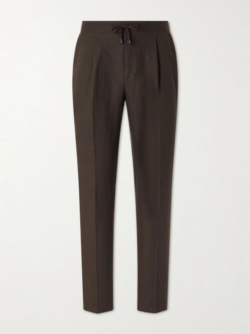Straight-Leg Pleated Linen Suit Trousers
