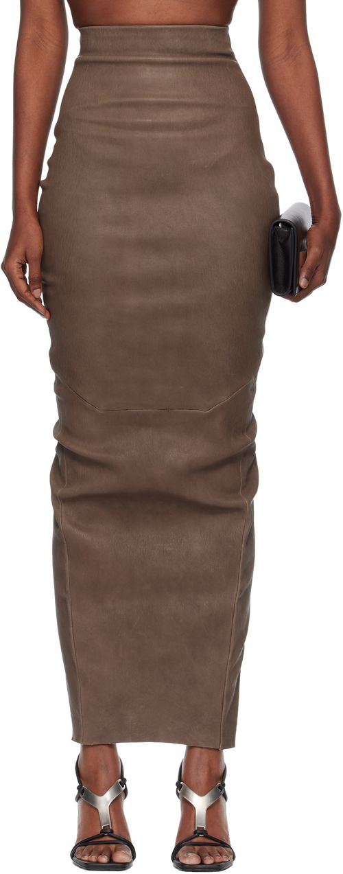 Gray Temple Dirt Pillar Leather Midi Skirt