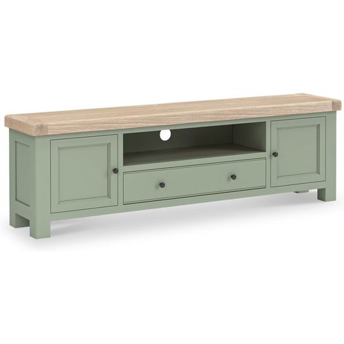 Penzance 190cm Extra Wide TV Unit | Grey / Sage Green | Roseland