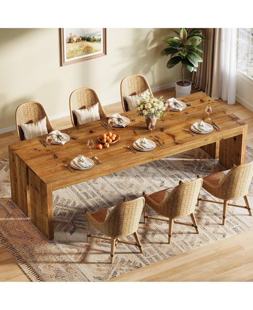 78.7-Inch Solid Wood Dining Table, Farmhouse Kitchen Table for 6-8 People - Natural brown