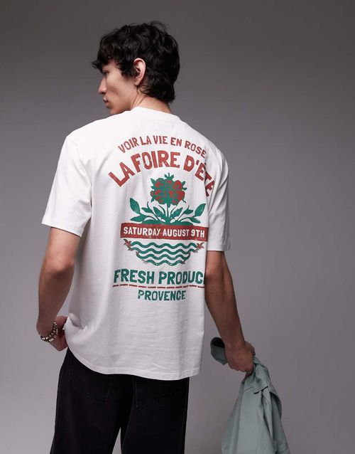 Topman oversized fit t-shirt with front and back roses print in ecru-White