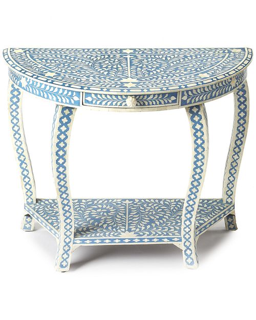 Darrieux Blue Bone Inlay Demilune Console Table