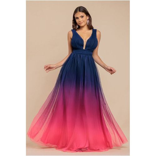 Sleeveless Ombre Pleated A-Line Maxi Dress - Pink Ombre by Goddiva