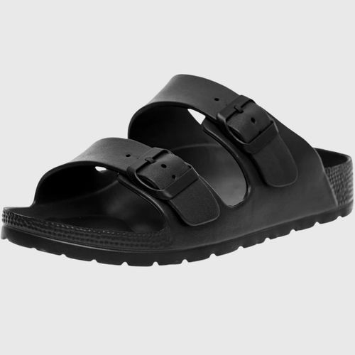 Men's Double Strap Eva Slide Sandals Sole Flat Casual Comfort Shoes - Black