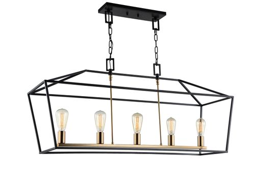 Rusty Black & Aged Gold Brass accents Five Light Chandelier from the Scatola Collection