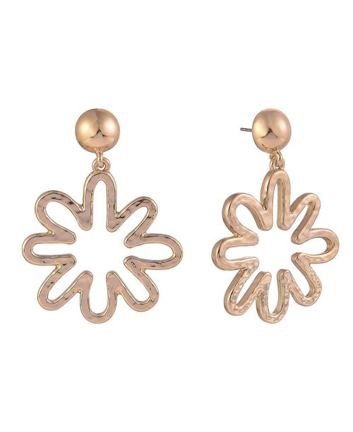 Gold Tone Cutout Flower Drop Earrings - Gold
