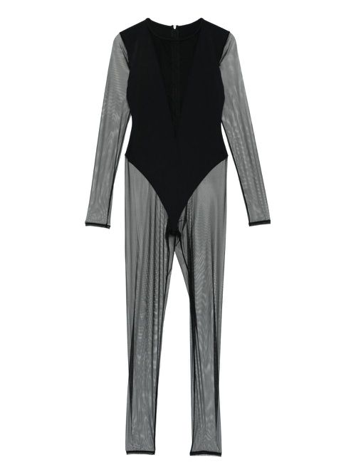 Pure Tentation V-neck mesh catsuit - Black