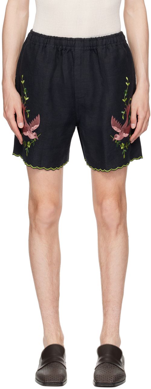 Bode Black Rosefinch Shorts