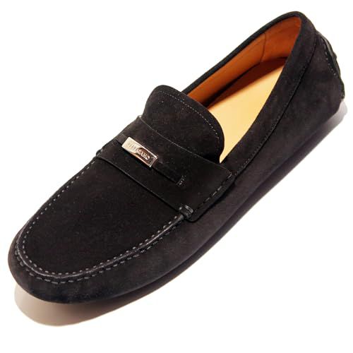 Ferragamo Grenoble Gancini Black Suede Leather Dress Loafers Buckle Mens Drivers (Black, US Footwear