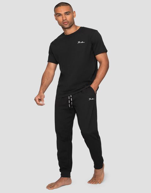 'elton' cotton blend jersey pyjama set in black
