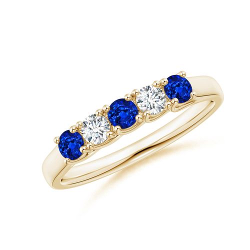 Angara 0.36 Carat Half Eternity Five Stone Sapphire and Diamond Wedding Band in 18K Yellow Gold